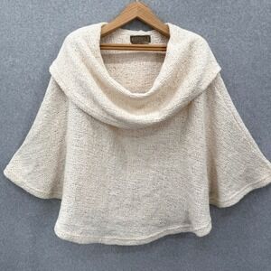 Hilana‎ Quito Ecuador Wool Cotton Poncho Cape Cream Cowl Neck OS